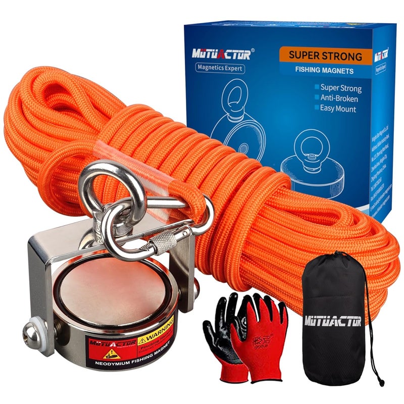 MUTUACTOR Fishing Magnet Kit,Combined 1240lb Strong Rotatable Magnet Fishing Heavy Duty,Permanent Neodymium Rare Earth Magnets with 65Ft Salvage Rope,Anti-Slip Gloves for Retrieving Treasures - Image 1