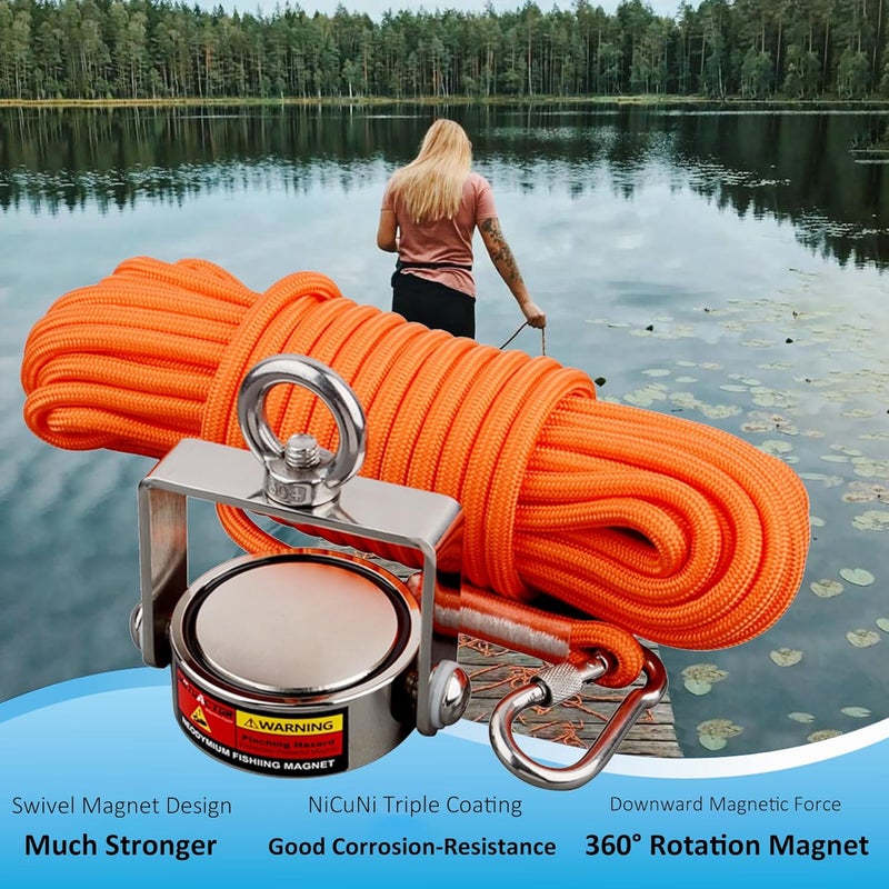 MUTUACTOR Fishing Magnet Kit,Combined 1240lb Strong Rotatable Magnet Fishing Heavy Duty,Permanent Neodymium Rare Earth Magnets with 65Ft Salvage Rope,Anti-Slip Gloves for Retrieving Treasures - Image 4