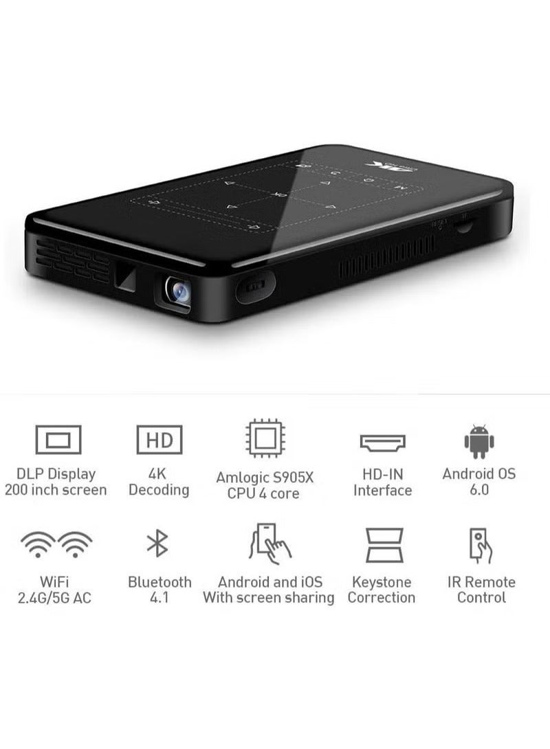 borrego Portable Rechargeable BP09 4K Mini Projector with Bluetooth Built in Android Ultra HD LED Home Cinema Projector with Keystone Correction for Movies and Streaming - Image 3