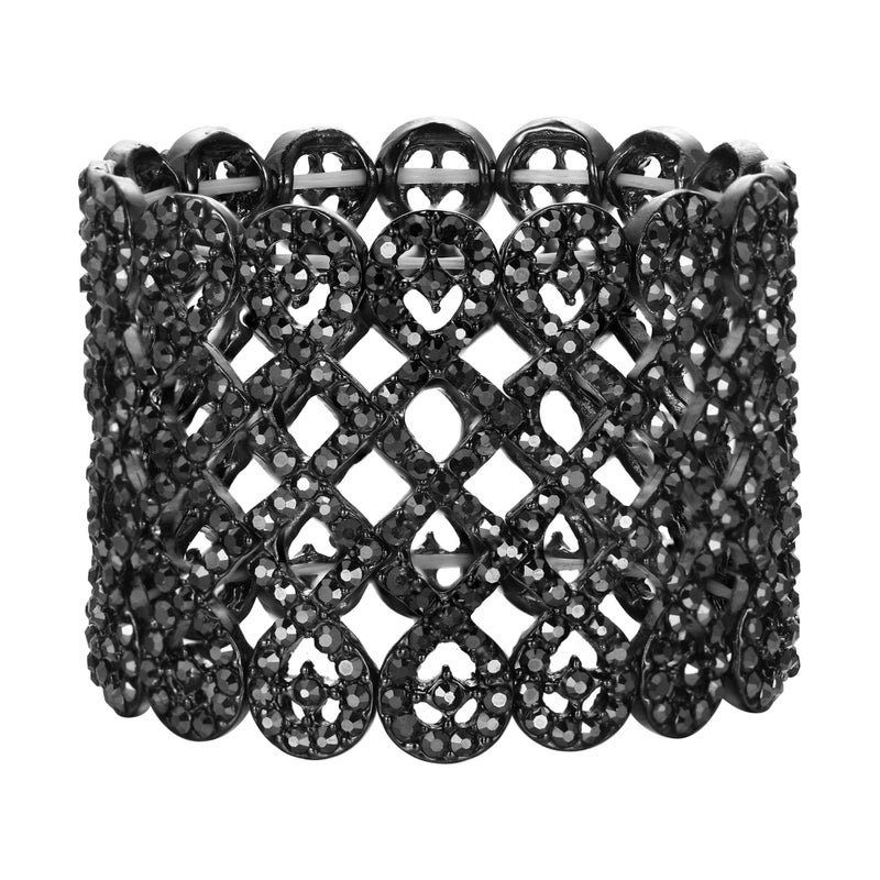 EVER FAITH Women's Rhinestone Crystal Art Deco Love Knot Wide Stretch Bridal Bracelet Black Black-Tone - Image 1