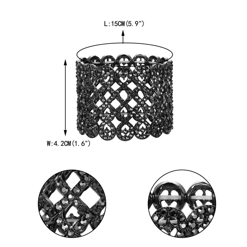 EVER FAITH Women's Rhinestone Crystal Art Deco Love Knot Wide Stretch Bridal Bracelet Black Black-Tone - Image 5