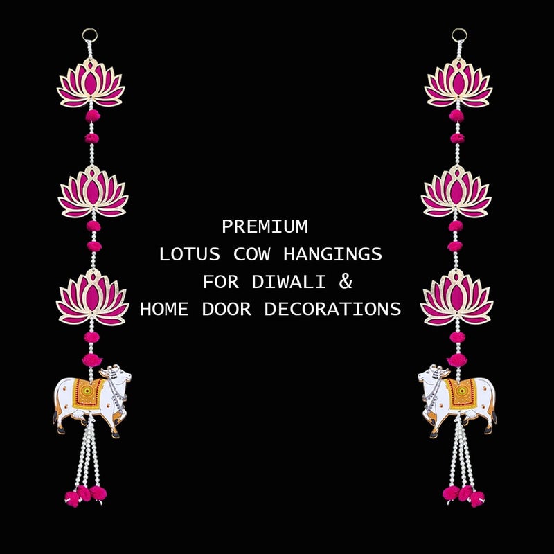 Priyashyam Traders Priyashyam Traders Handmade Lotus Hangings for Decoration with Pichwai Cow for Diwali Puja Pink Lotus Wall Hangings for Temple Mandir Back Drop Main Door Entrance 27 Inch  - Image 2