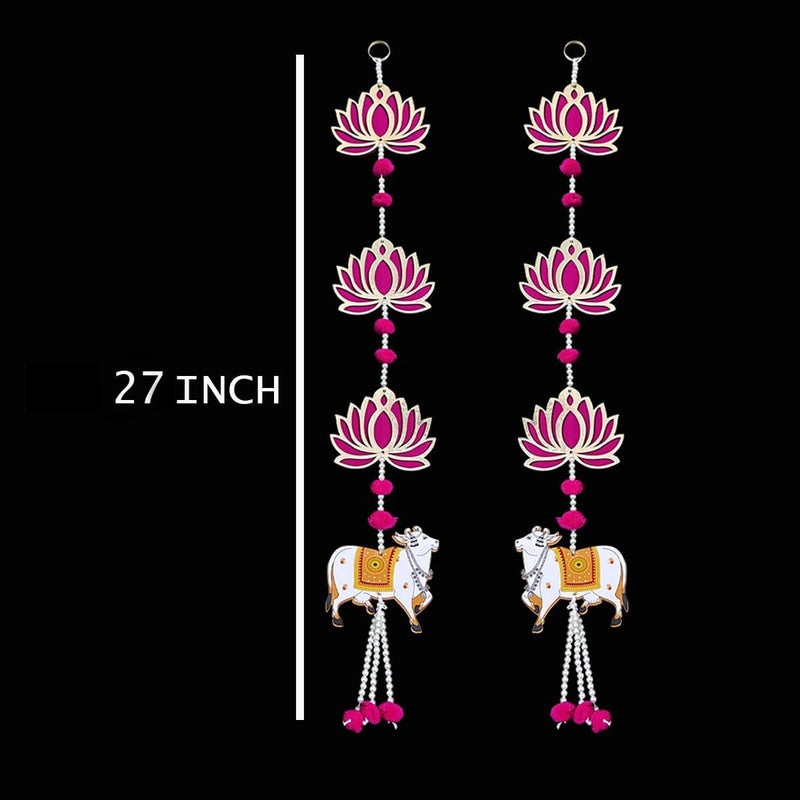 Priyashyam Traders Priyashyam Traders Handmade Lotus Hangings for Decoration with Pichwai Cow for Diwali Puja Pink Lotus Wall Hangings for Temple Mandir Back Drop Main Door Entrance 27 Inch  - Image 4