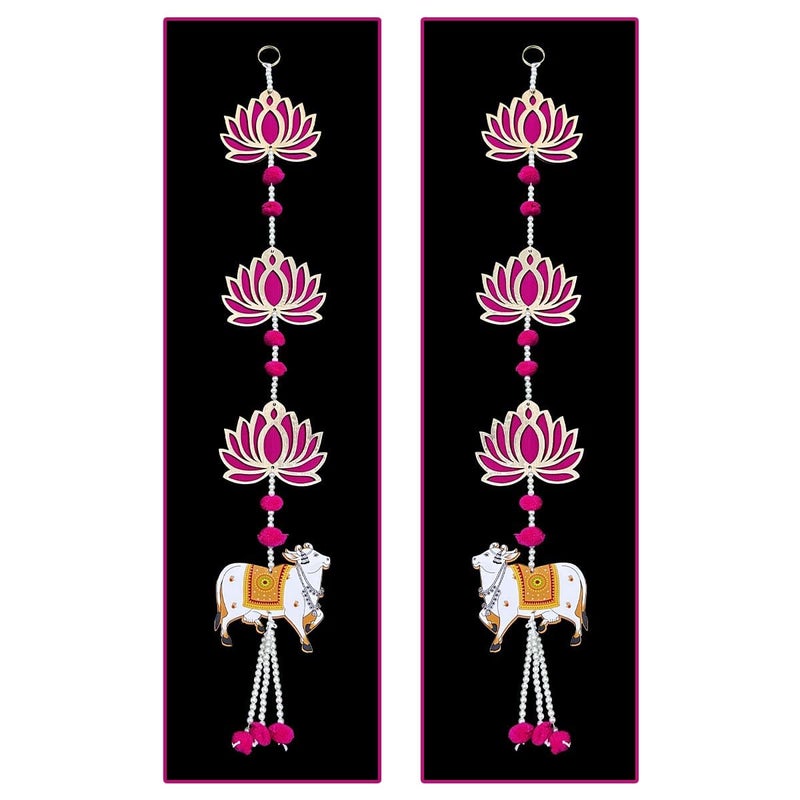 Priyashyam Traders Priyashyam Traders Handmade Lotus Hangings for Decoration with Pichwai Cow for Diwali Puja Pink Lotus Wall Hangings for Temple Mandir Back Drop Main Door Entrance 27 Inch  - Image 1