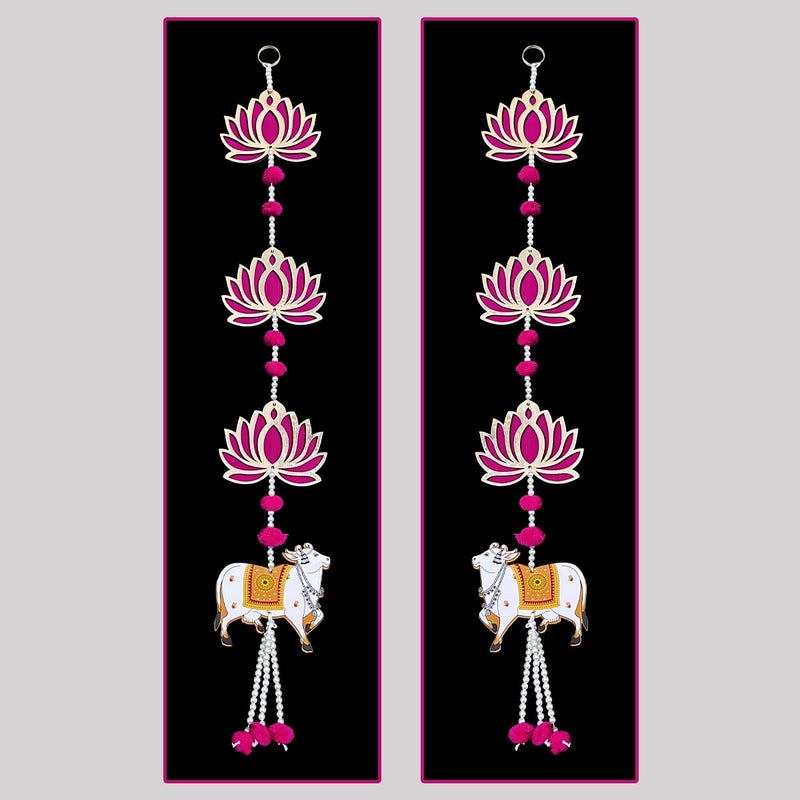 Priyashyam Traders Priyashyam Traders Handmade Lotus Hangings for Decoration with Pichwai Cow for Diwali Puja Pink Lotus Wall Hangings for Temple Mandir Back Drop Main Door Entrance 27 Inch  - Image 5