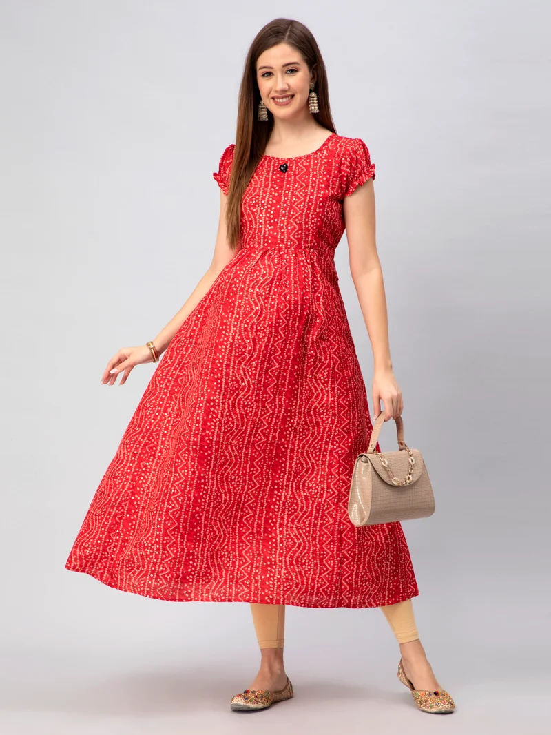 CEE 18 Women's Cotton Rayon A-Line Maternity Feeding Kurti with Zippers