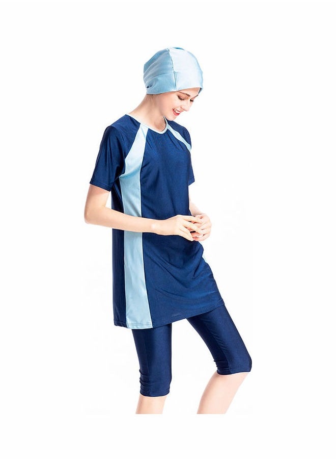 Joychic - Short Sleeve 3-Piece Contrast Swimwear Set With Cap - Image 1