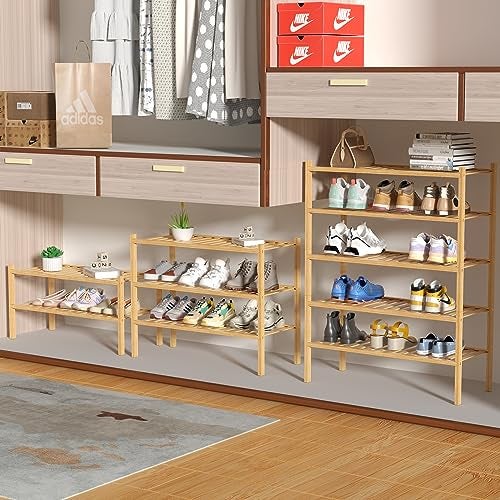 ROMGUAR CRAFT 4 Tier Bamboo Shoe Rack for Closet Free Standing Wood Shoe Shelf for Entryway Small Space Stackable 27"x11"x26" (Natural) - Image 4