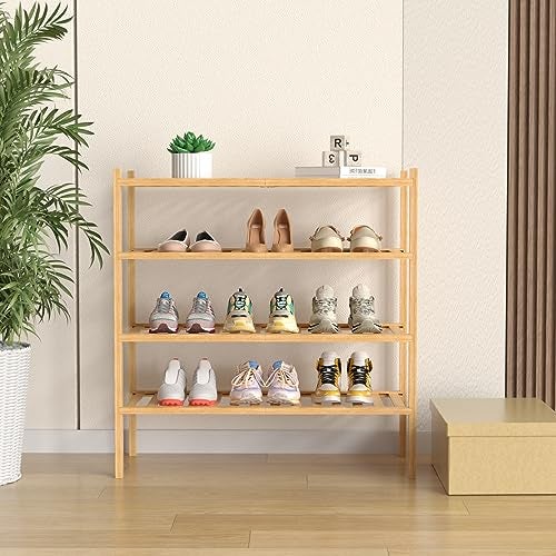 ROMGUAR CRAFT 4 Tier Bamboo Shoe Rack for Closet Free Standing Wood Shoe Shelf for Entryway Small Space Stackable 27"x11"x26" (Natural) - Image 2
