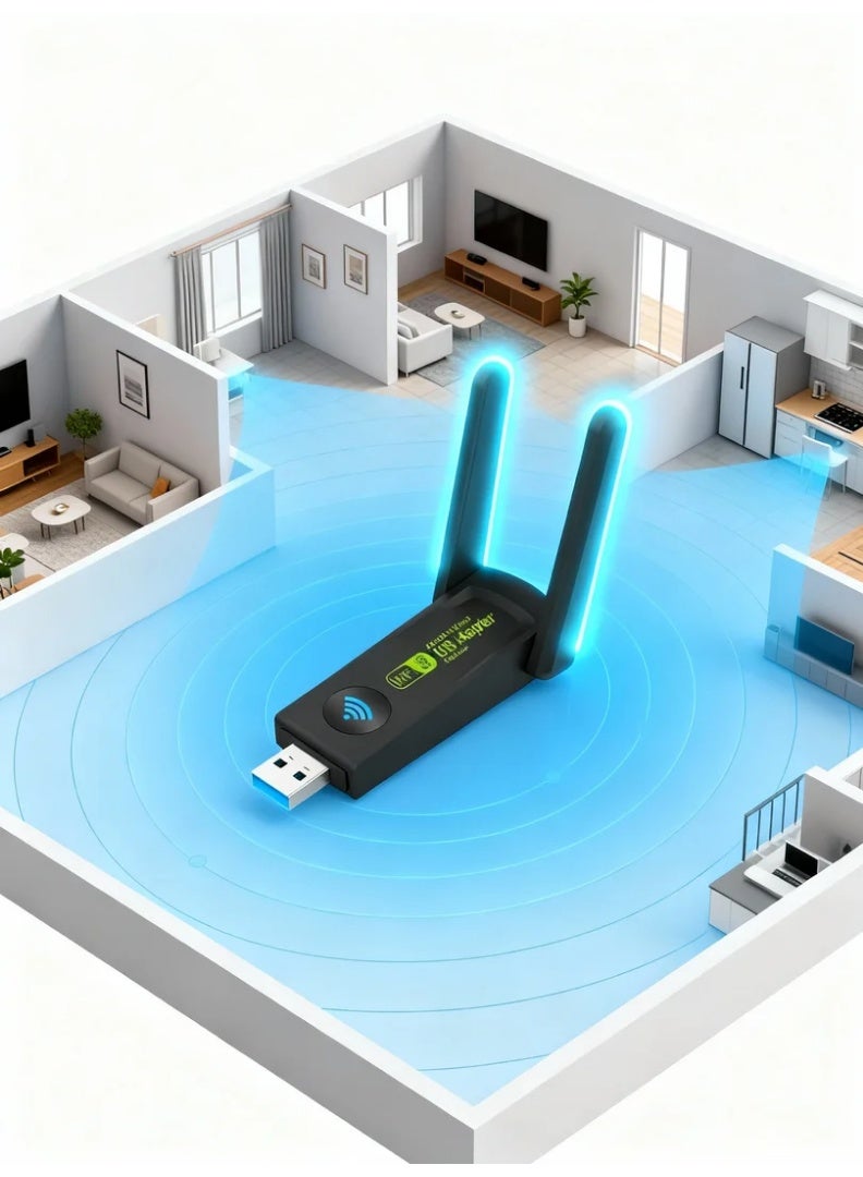 robotgcc 1300Mbps USB WiFi Adapter AC1300 | Dual-Band Wireless Network Card with Long-Range Antennas | Fast Internet for Desktop & Laptop | Smooth Gaming, Streaming & Online Work - Image 4