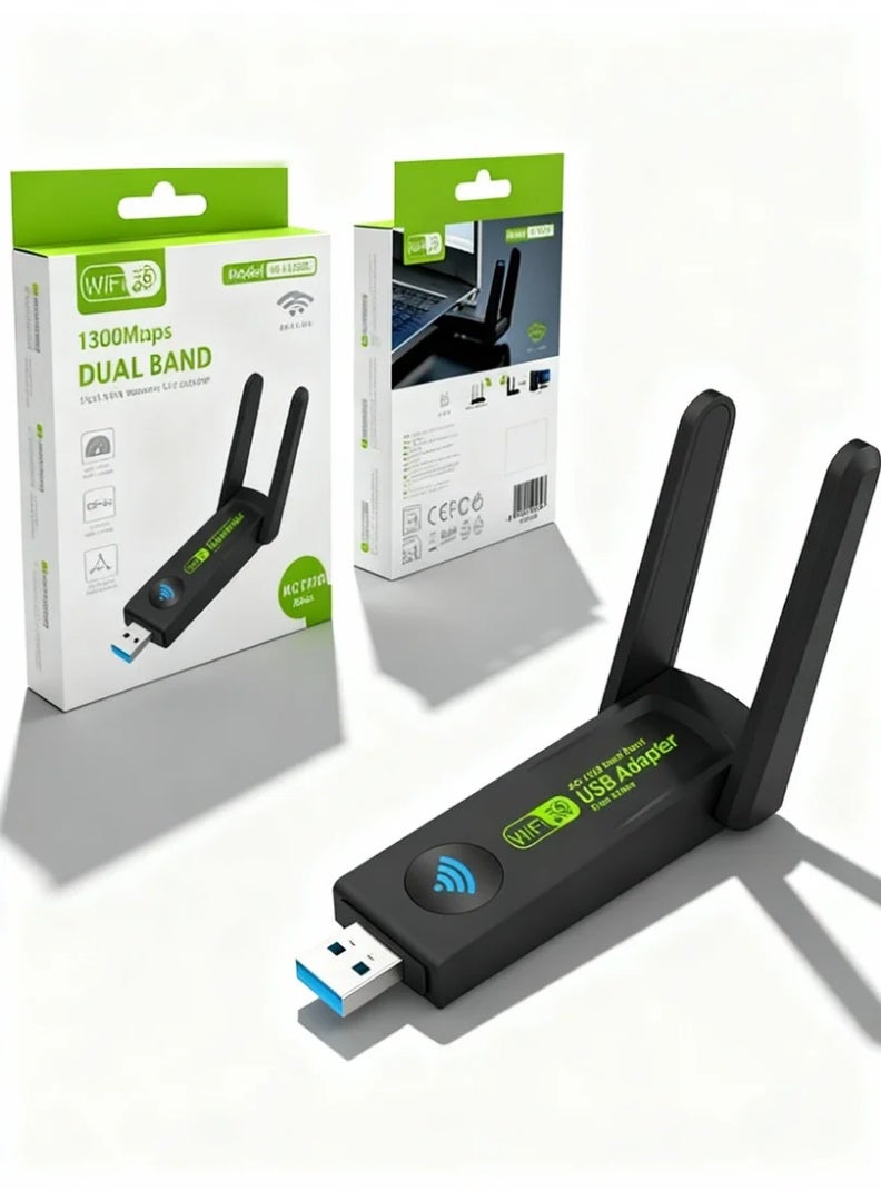 robotgcc 1300Mbps USB WiFi Adapter AC1300 | Dual-Band Wireless Network Card with Long-Range Antennas | Fast Internet for Desktop & Laptop | Smooth Gaming, Streaming & Online Work - Image 2