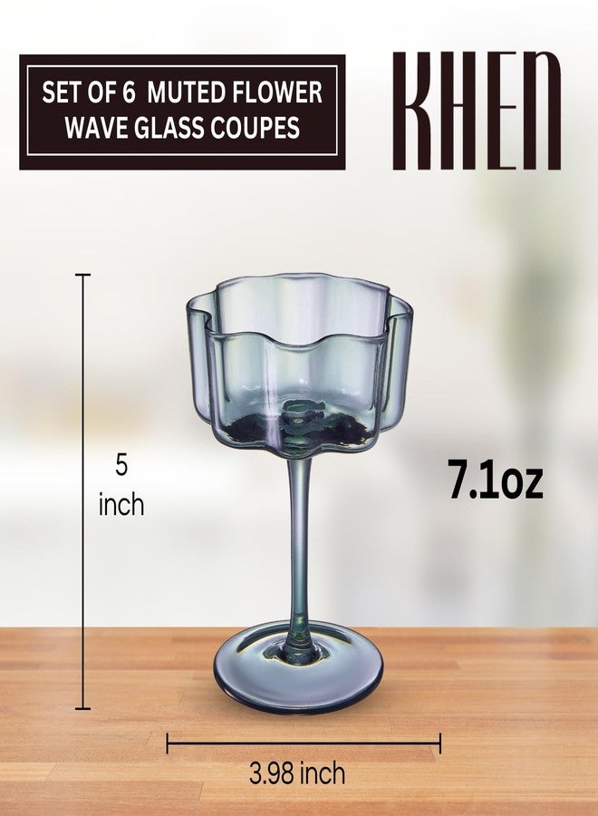 Khen Shatterproof Acrylic Flower Wavy Vintage Art Deco Martini, Champagne & Cocktail Muted Pastel Color Plastic Tritan Coupe Glasses | 6 Set | 8.5oz Glassware Classic Cocktail Indoor & Outdoor Set - Image 2