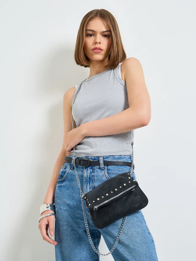 Styli Styli Studded Crossbody Bag with Chain Strap