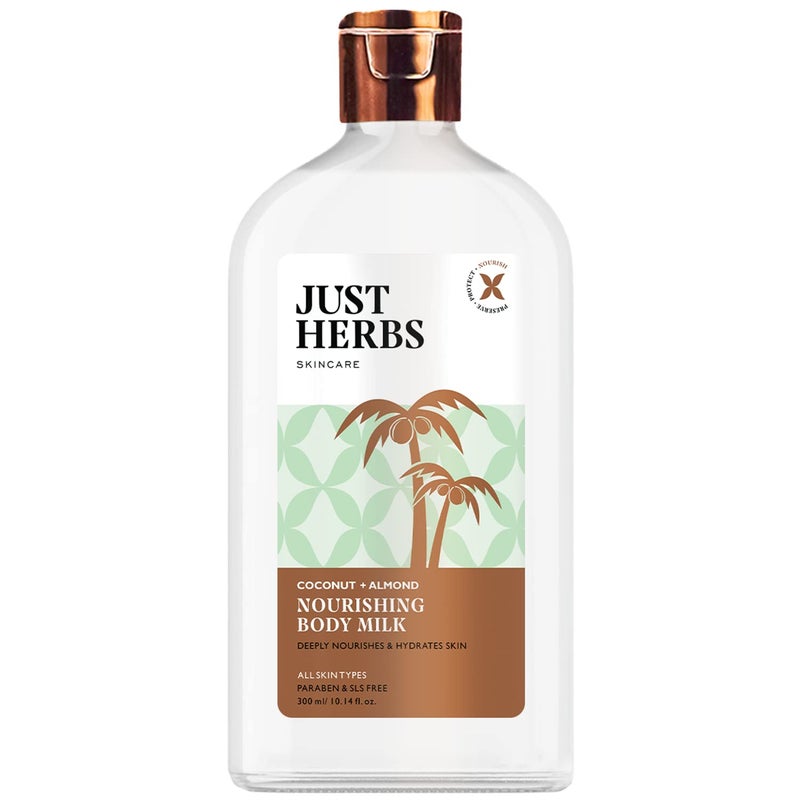 Just Herbs Nourishing Body Milk with Coconut  Almond for Men  Women  Hydrating Body Lotion for Winter Dryness 300 ml - Image 1