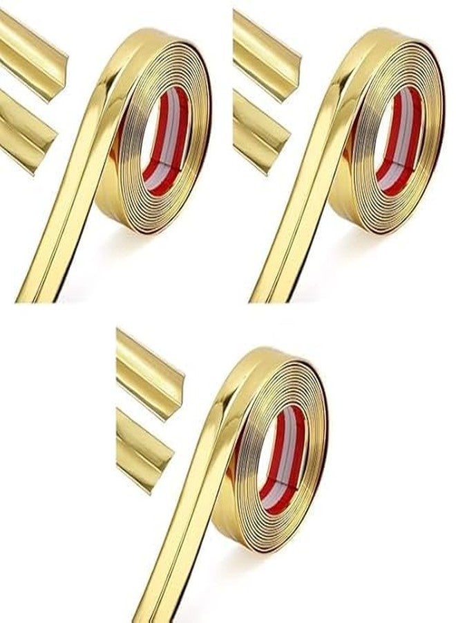 SGABANI Peel and Stick Multifunctional Molding,Wall Trim & Corner Guards & Caulk Strip Baseboard for Floor, Table and Door Frame Shiny Gold (Pack.of 3) - Image 1