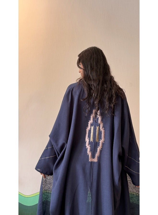 آية MWT355 عباية لنن كحلي تطريز - Image 4