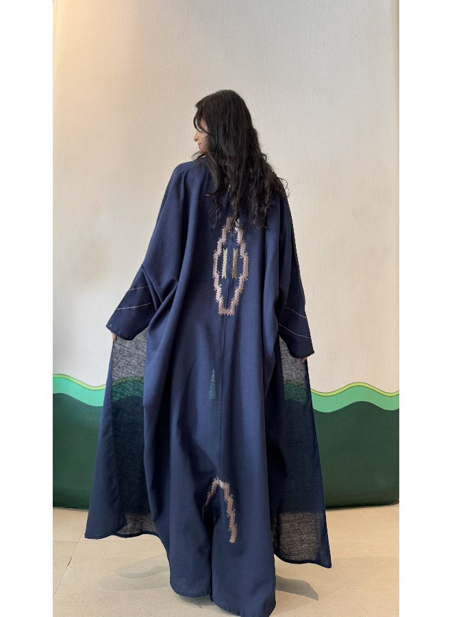 آية MWT355 عباية لنن كحلي تطريز - Image 2