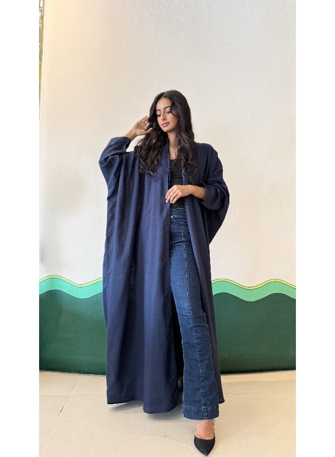 آية MWT355 عباية لنن كحلي تطريز - Image 1