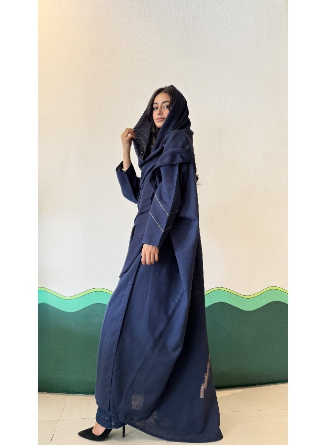 آية MWT355 عباية لنن كحلي تطريز - Image 5
