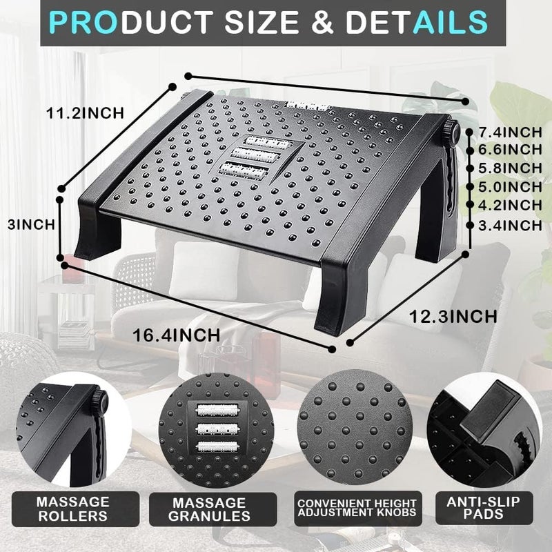 TEGRILO Foot Rest For Under Desk With Massage Adjustable Under Desk Footrest For Home And Office Use Foot Stool Under Desk With 6 Height Position Adjustment (Adjustable Foot Rest) - Image 2