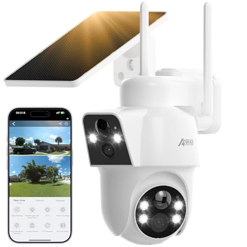 ANRAN Dual-Lens Solar Security Camera, 3MP Wireless Outdoor Camera for Home Security, 100% Wire-Free with Solar Panel, Color Night Vision, Motion Detection, 2.4GHz WiFi, IP66 Weatherproof - Image 1