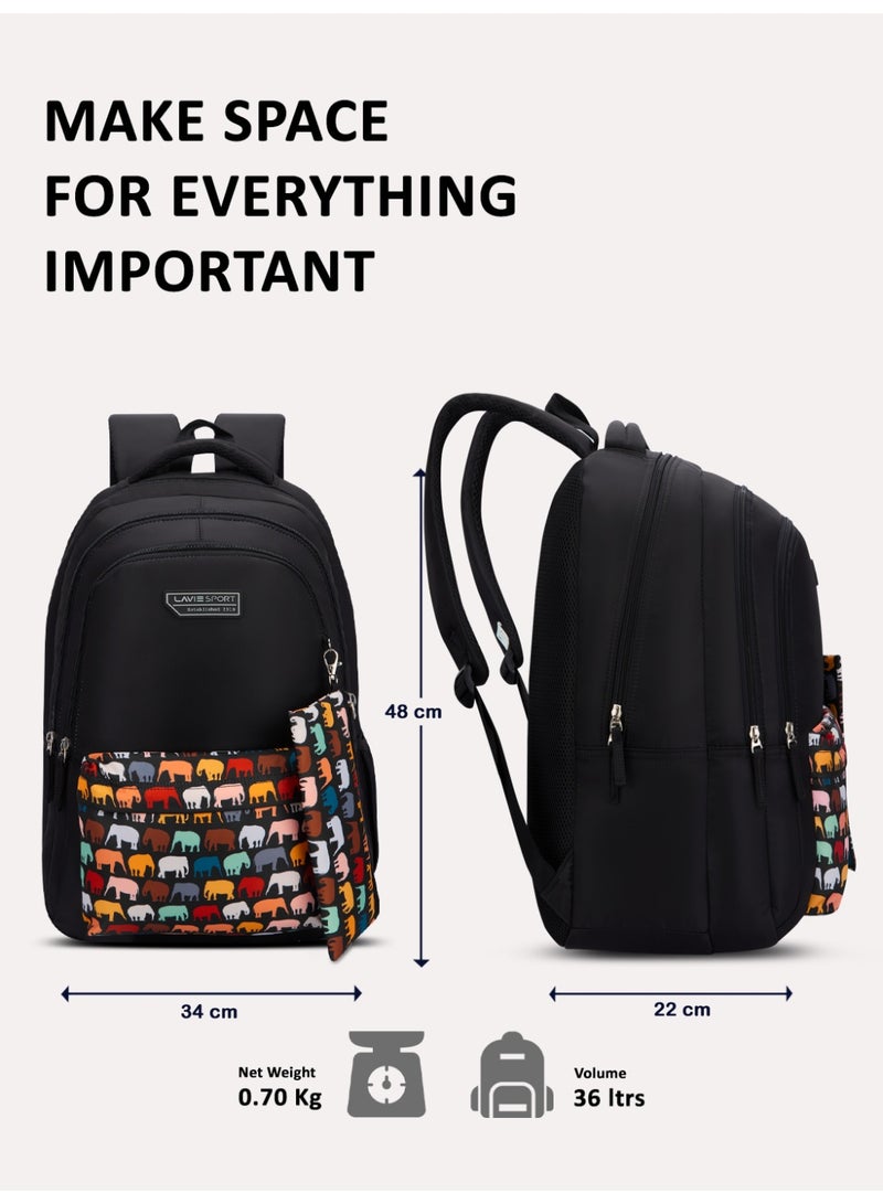 لافي حقيبة ظهر لافي سبورت  لتر توسكر  بوصة متوافقة مع اللابتوب وغطاء مطر وحافظة أقلام أسود - Image 3