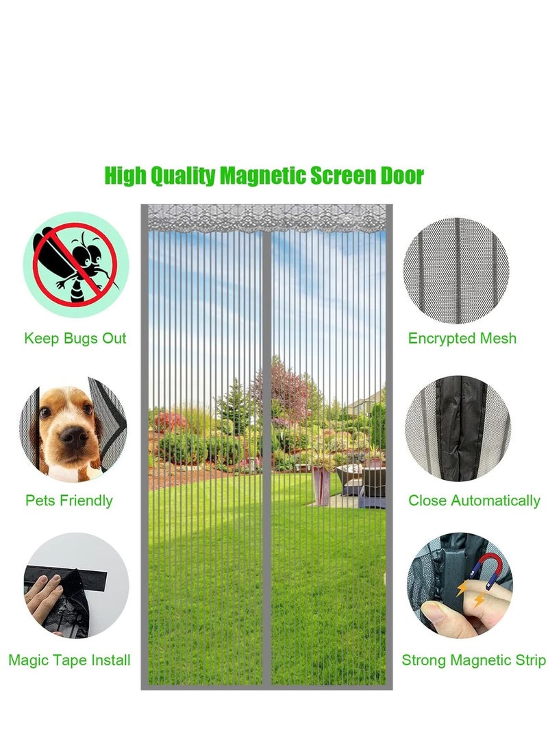 KASTWAVE Magnetic Fly Screen Door 100x200cm(39x79inch) Mesh Fly Curtain - Top-to-Bottom Seal Shuts Automatically - The Magnetic Curtain is Ideal for The Balcony Door Basement Door and Patio Door -Grey - Image 2