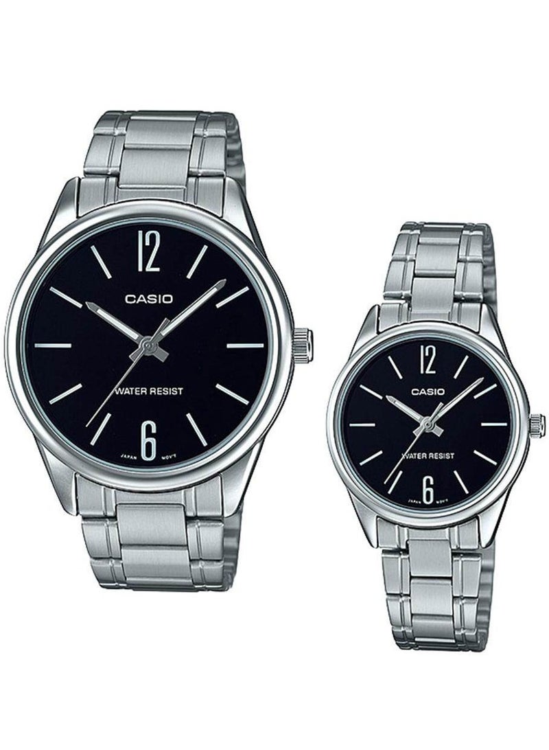 CASIO Black Dial stainless steel band Analog Quartz Couple Watch MTP/LTP-V005D-1B