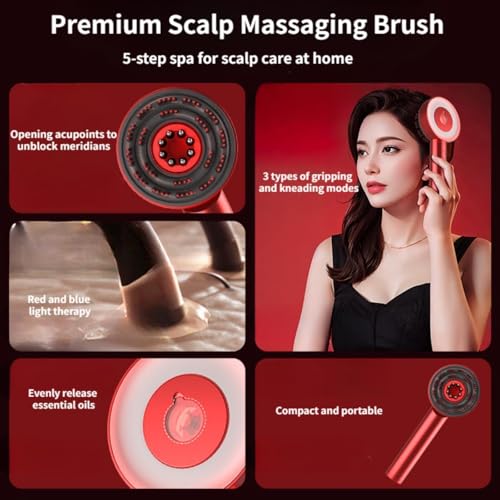 XENGVA Premium Head Scalp Electric Massager Comb | Scalp Massaging Brush with 3 In 1 Hair Oil Applicator | IPX7 Waterproof,Portable Deep Massager For Hair & Head Relaxation at Home | Shiatsu Massage for Hair Growth/Stress Relax(Red) - Image 3