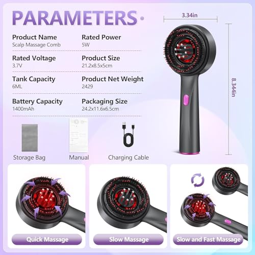 XENGVA Premium Head Scalp Electric Massager Comb | Scalp Massaging Brush with 3 In 1 Hair Oil Applicator | IPX7 Waterproof,Portable Deep Massager For Hair & Head Relaxation at Home | Shiatsu Massage for Hair Growth/Stress Relax(Red) - Image 5