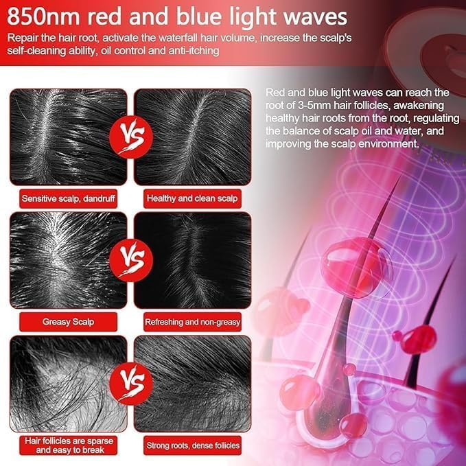XENGVA Premium Head Scalp Electric Massager Comb | Scalp Massaging Brush with 3 In 1 Hair Oil Applicator | IPX7 Waterproof,Portable Deep Massager For Hair & Head Relaxation at Home | Shiatsu Massage for Hair Growth/Stress Relax(Red) - Image 4