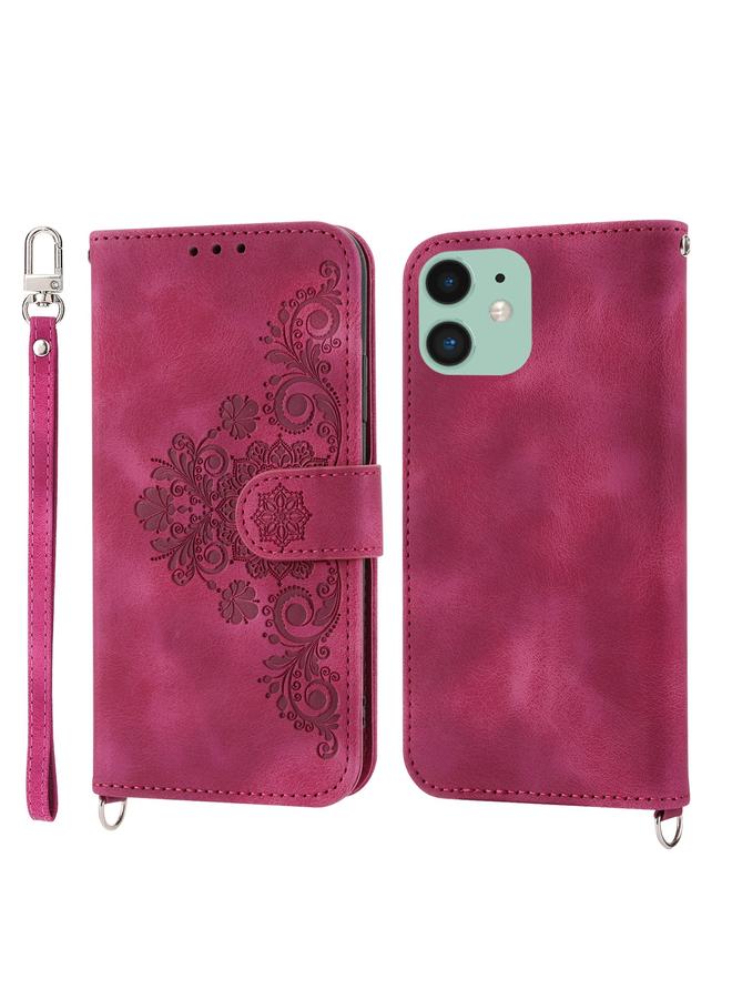 زبون جراب لهاتف iPhone 12 / 12 Pro، جراب هاتف من الجلد المنقوش بنقشة زهور بملمس الجلد - Image 2