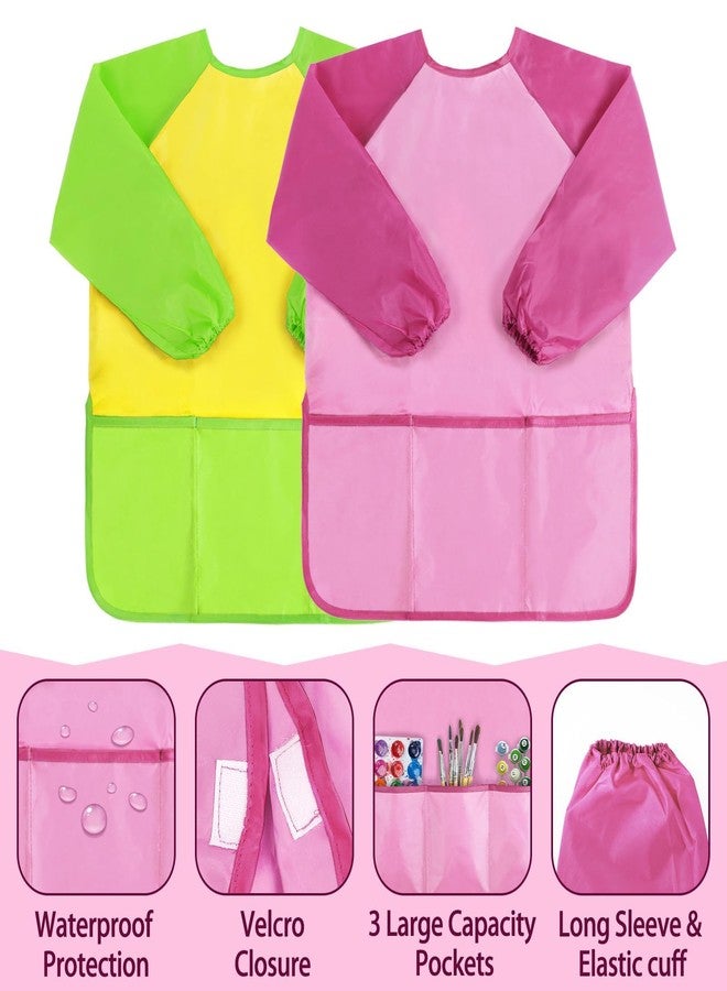 SOCOLER 2 Pack Kids Painting Apron, Toddler Art Smock Waterproof,Children Artist Aprons with Long Sleeve 3 Pockets for Age 3-6 Years - Image 3
