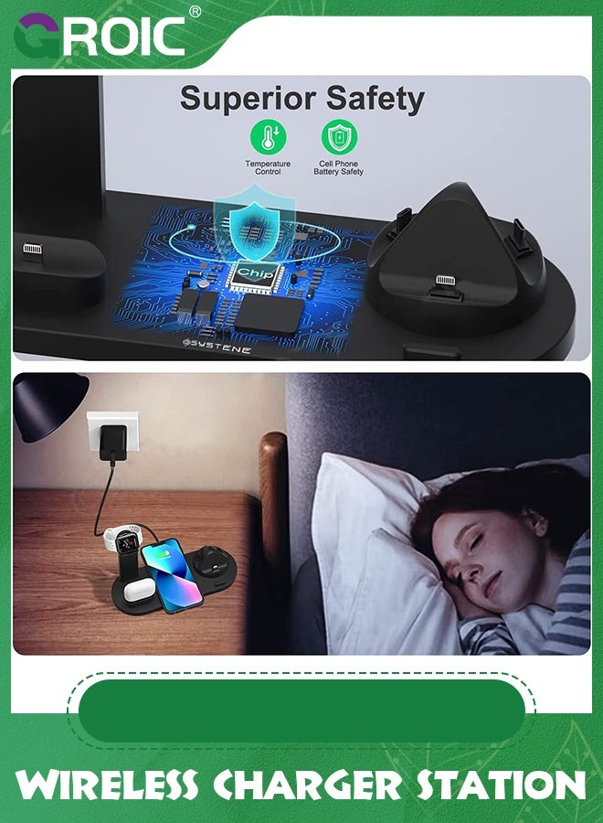 GROIC Black Wireless Charger, 6 in 1 Wireless Fast Charging Station for Apple Watch/AirPods Pro/iPhone Samsung S20/S10, Charging Dock Station for Other Qi Phones  - Image 4