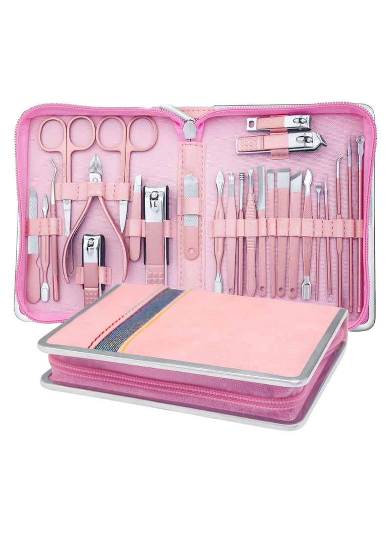 general Nail Clipper Set, 26 Piece Premium Manicure Set, Stainless Steel Nail Care Tools, Fingernail and Toenail Clippers, Professional Beauty Gift Set, Travel Nail Tools with Pink Leather Case - Image 1