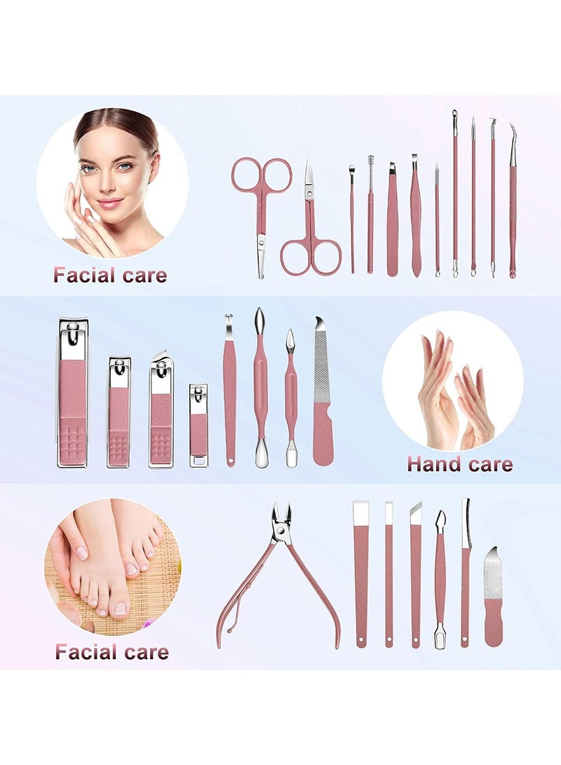 general Nail Clipper Set, 26 Piece Premium Manicure Set, Stainless Steel Nail Care Tools, Fingernail and Toenail Clippers, Professional Beauty Gift Set, Travel Nail Tools with Pink Leather Case - Image 2
