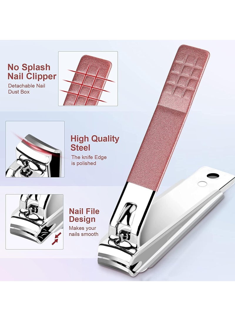 general Nail Clipper Set, 26 Piece Premium Manicure Set, Stainless Steel Nail Care Tools, Fingernail and Toenail Clippers, Professional Beauty Gift Set, Travel Nail Tools with Pink Leather Case - Image 3