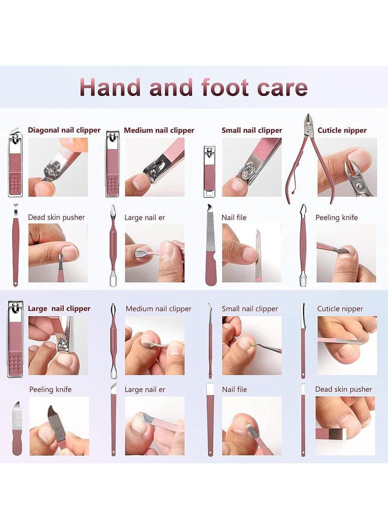 general Nail Clipper Set, 26 Piece Premium Manicure Set, Stainless Steel Nail Care Tools, Fingernail and Toenail Clippers, Professional Beauty Gift Set, Travel Nail Tools with Pink Leather Case - Image 5