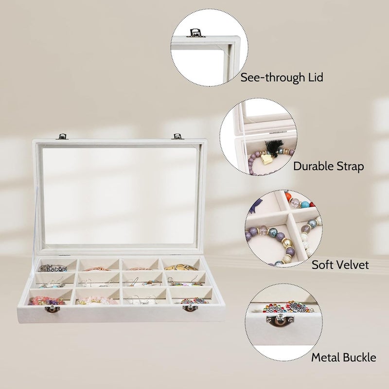 Stratalife Jewelry Organizer Bracelet Organizer Storage Box 12 Grid Stackable Jewelry Tray with Lid Velvet Jewelry Box for Drawer Necklace Bracelet Display Storage Organizer Box (Beige) - Image 2