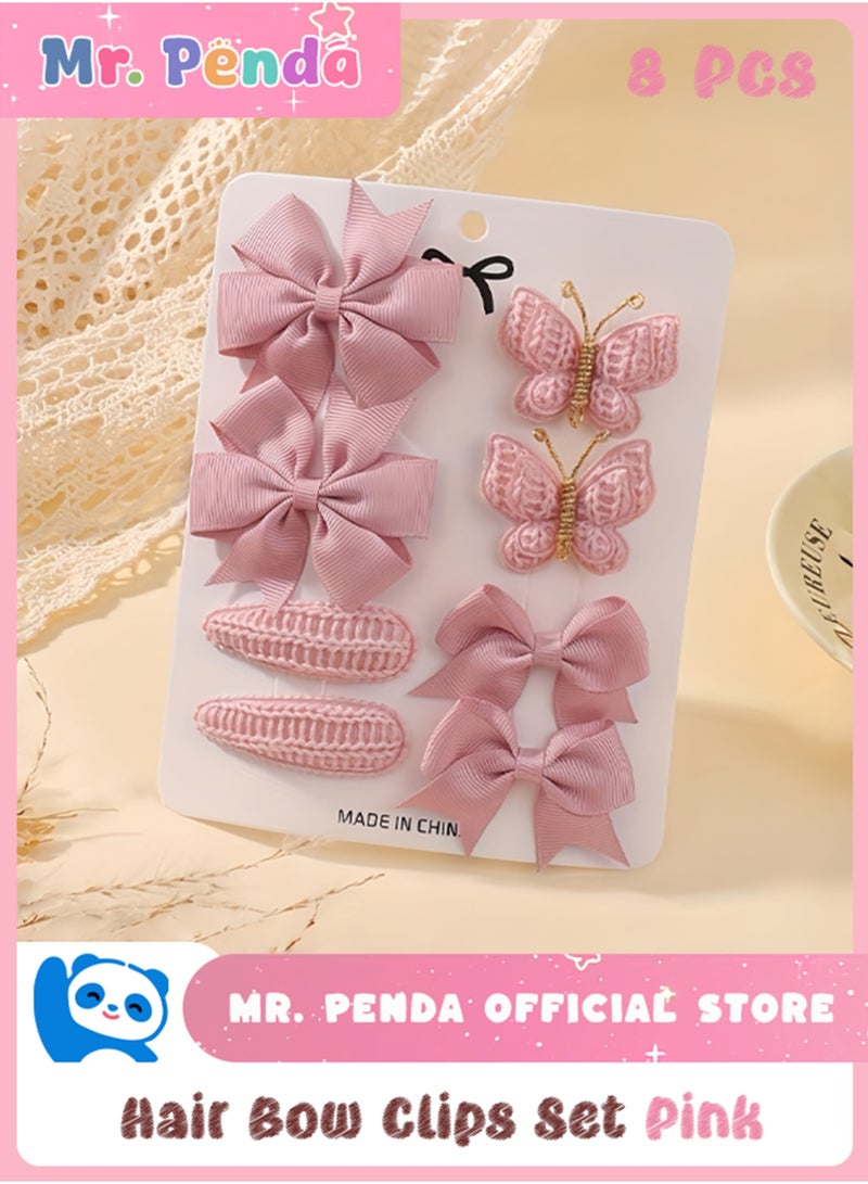 Mr. Penda 8Pcs Baby Girls Hair Bow Clips Set Set, Pink Bow & Butterfly Hair Clips, Cute Princess Girls Headwear for Kids, Toddler Hair Bows Set for Birthday, Party, Daily Wear - Image 1