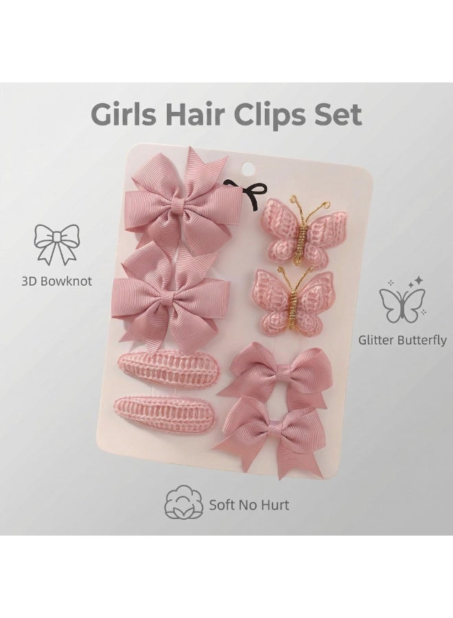 Mr. Penda 8Pcs Baby Girls Hair Bow Clips Set Set, Pink Bow & Butterfly Hair Clips, Cute Princess Girls Headwear for Kids, Toddler Hair Bows Set for Birthday, Party, Daily Wear - Image 4