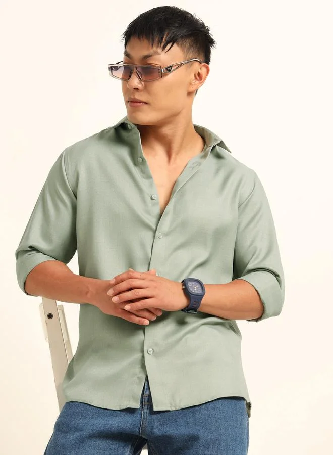 Bushirt Bushirt Men Green Classic Casual Shirt