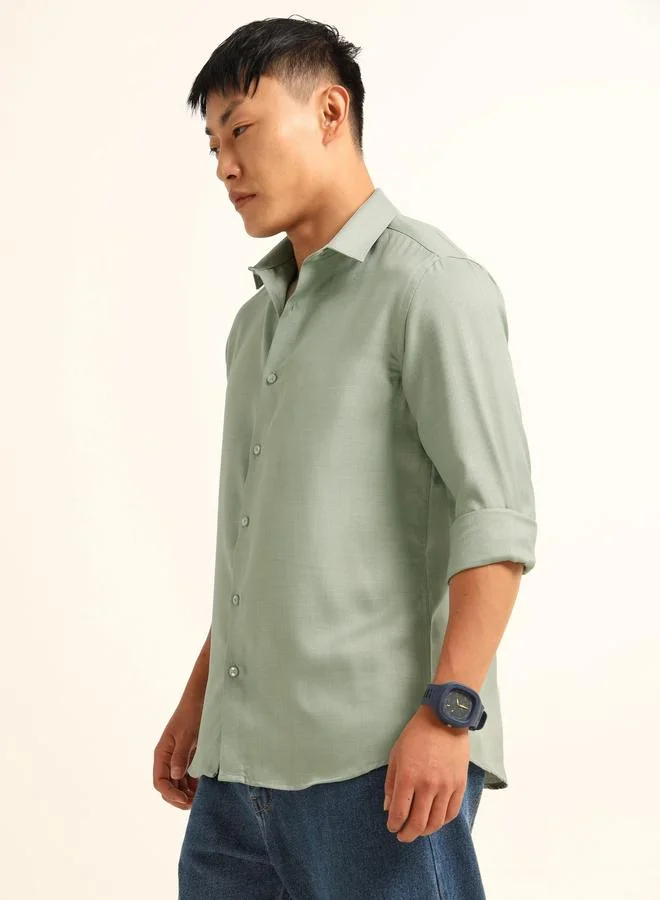 Bushirt Bushirt Men Green Classic Casual Shirt