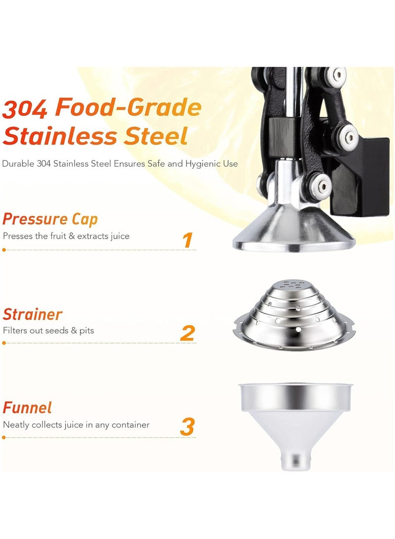 Commercial Grade Citrus Juicer Hand Press Manual Fruit Juicer Juice Squeezer Citrus Orange Lemon Pomegranate Black - Image 4