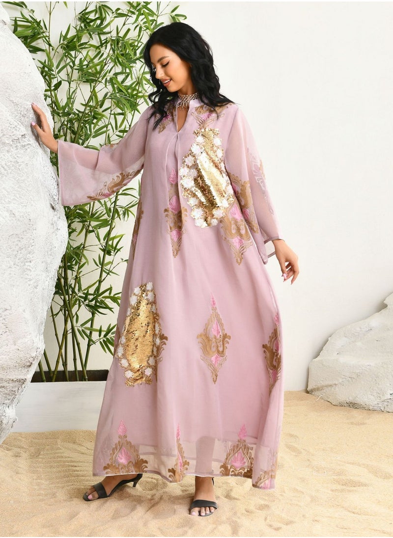Uni Ramadan Women Muslim Dress Sequin Mesh Abaya Dubai Maxi Dress Party Robe Women Embroidery Islamic Dresses  - Image 3