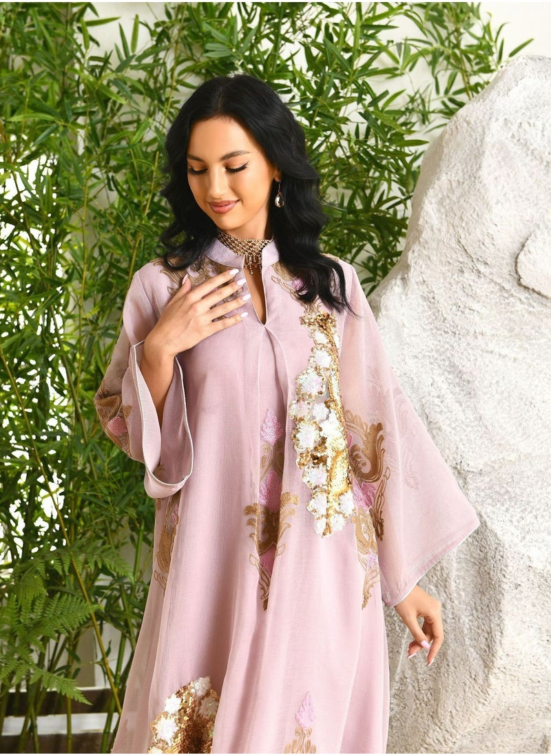 Uni Ramadan Women Muslim Dress Sequin Mesh Abaya Dubai Maxi Dress Party Robe Women Embroidery Islamic Dresses  - Image 5