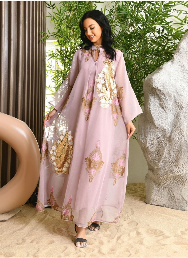 Uni Ramadan Women Muslim Dress Sequin Mesh Abaya Dubai Maxi Dress Party Robe Women Embroidery Islamic Dresses  - Image 2