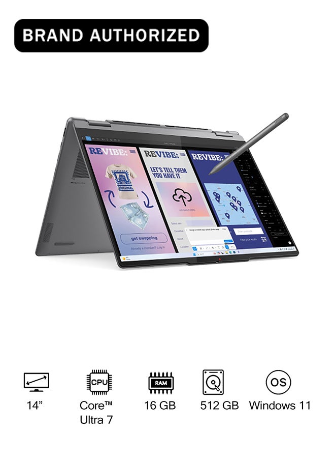 Lenovo Yoga 7 2-in-1 14ILL10 (Luna Grey), Intel Core Ultra 7 256V, 16GB RAM, 512GB SSD, Integrated Intel Arc Graphics 140V, 14" WUXGA OLED 60Hz Display, Win11 [83JQ00B0AX] Luna Grey - Image 1