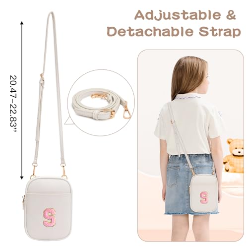 Viverte Toddler Purse Initial Crossbody Bags for Girls 3 Pockets PU Leather Cross Body Bag Crossbody Purse Handbag Personalized Gifts for Teen Girls Preppy Cute Stuff (Beige S) - Image 5