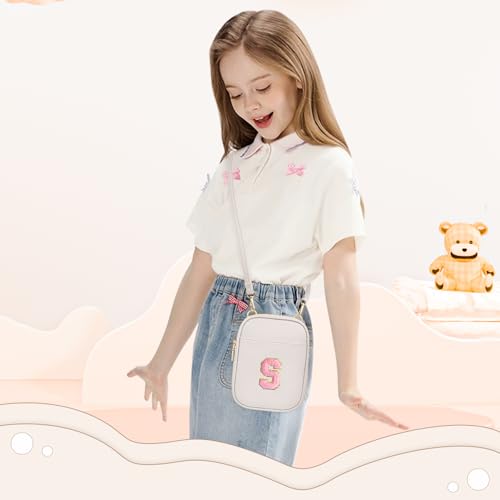 Viverte Toddler Purse Initial Crossbody Bags for Girls 3 Pockets PU Leather Cross Body Bag Crossbody Purse Handbag Personalized Gifts for Teen Girls Preppy Cute Stuff (Beige S) - Image 2